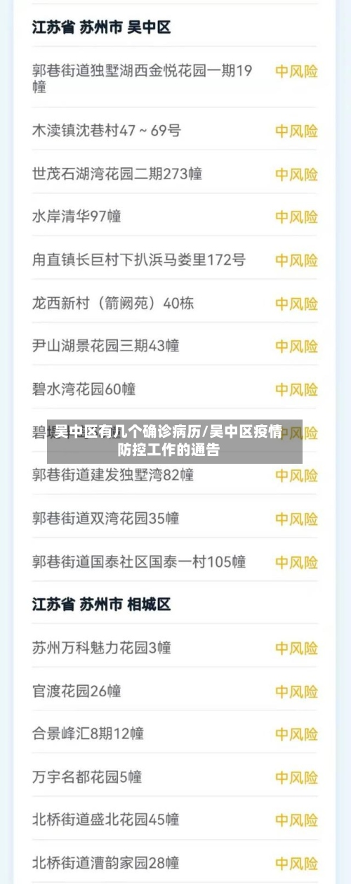 吴中区有几个确诊病历/吴中区疫情防控工作的通告