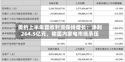 美的上半年营收利润保持增长：净利264.5亿元，称国内家电市场承压-第2张图片
