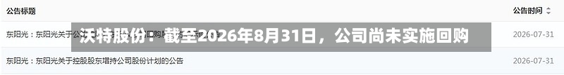 沃特股份：截至2026年8月31日，公司尚未实施回购-第2张图片
