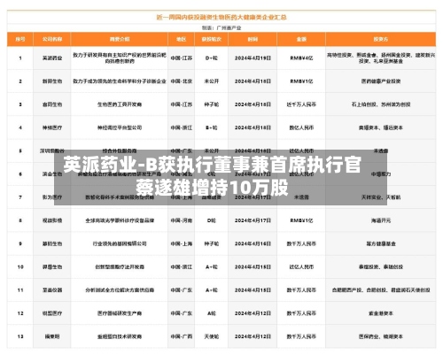 英派药业-B获执行董事兼首席执行官蔡遂雄增持10万股-第1张图片